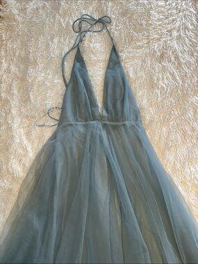 Halter Tulle A-Line Wedding Gown in Slate Blue